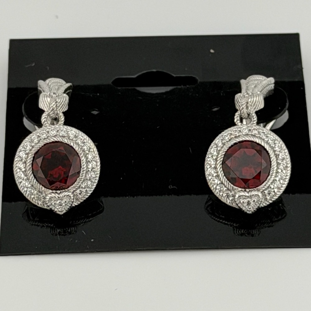Judith Ripka Red Garnet Drop Earrings 925 Sterling Silver Heart Halo - Picture 3 of 10